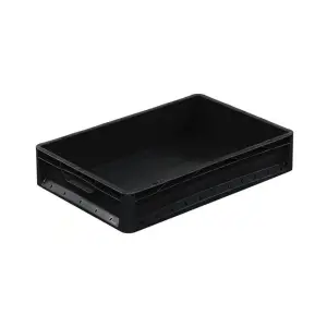 Lightline black storage box, 600x400x120 mm, closed sides, closed ears