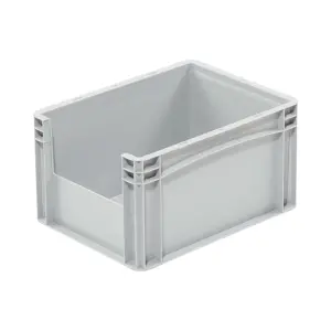 Basicline storage box, 400x300x220 mm, closed sides, with 1 opening on short side