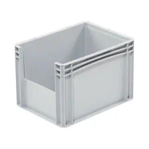 Basicline storage box, 400x300x270 mm, closed sides, with 1 opening on short side