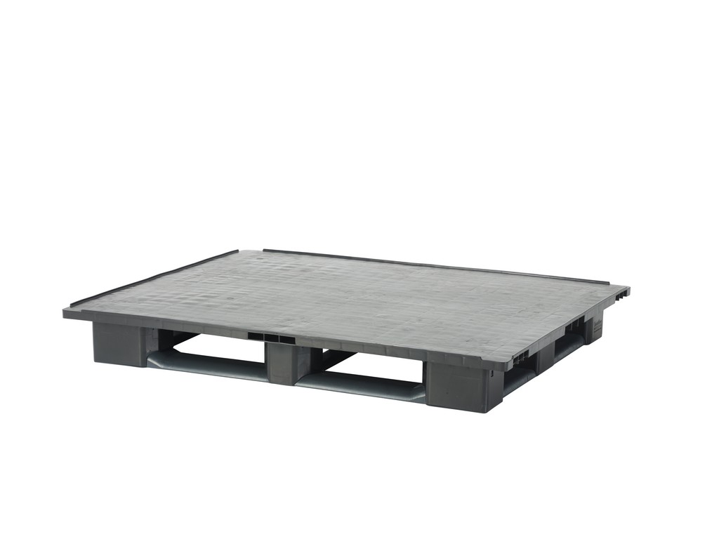 Heavy pallet, 1340x1100x160 mm, 3 sliding feet, closed surface, with flange
