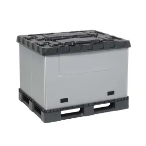 Folding container with slate, 1227x1027x965/228 mm, with door on 1 long side
