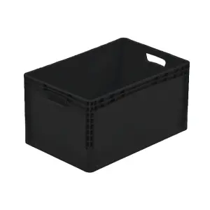 Lightline black storage box, 600x400x320 mm, closed tab, made of recycled material