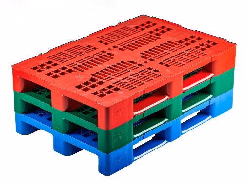 Medium blue pallet, 1200x800x148 mm, 3 sliding feet, grid surface, with rim - Image 2