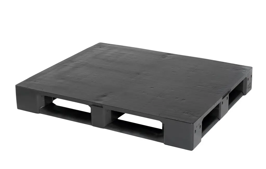 Heavy pallet, 1200x1000x160 mm, 6 sliding feet, closed surface, with flange