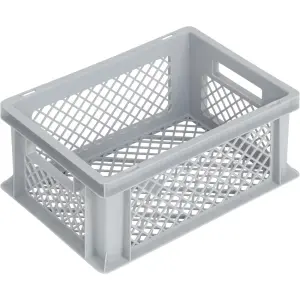 Newbox storage box, 400x300x175 mm, open top, perforated bottom and sides, grey