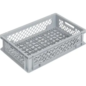 Newbox storage box, 600x400x150 mm, open top, perforated bottom and sides, grey