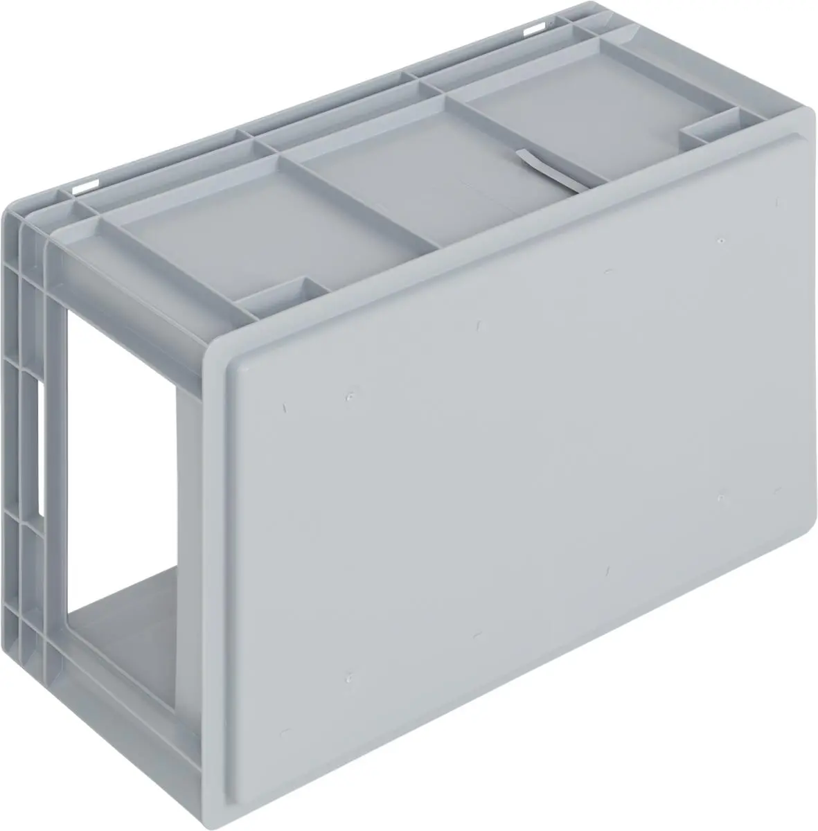 Newbox storage box, 600x400x280 mm, open tab, with pull-out opening on short side, grey - Image 2