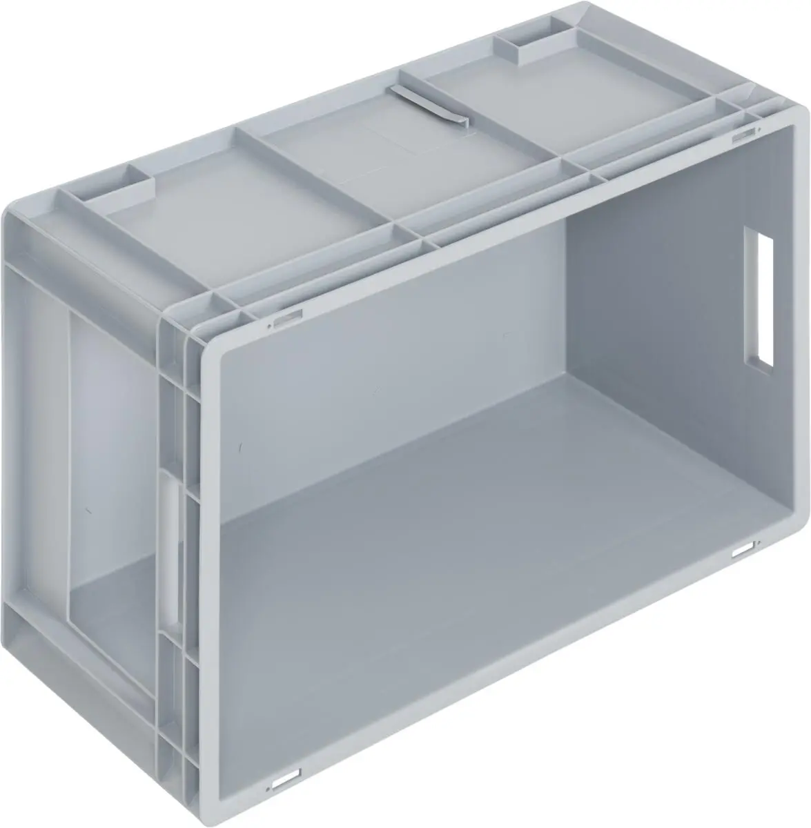 Newbox storage box, 600x400x280 mm, open tab, with pull-out opening on short side, grey - Image 3