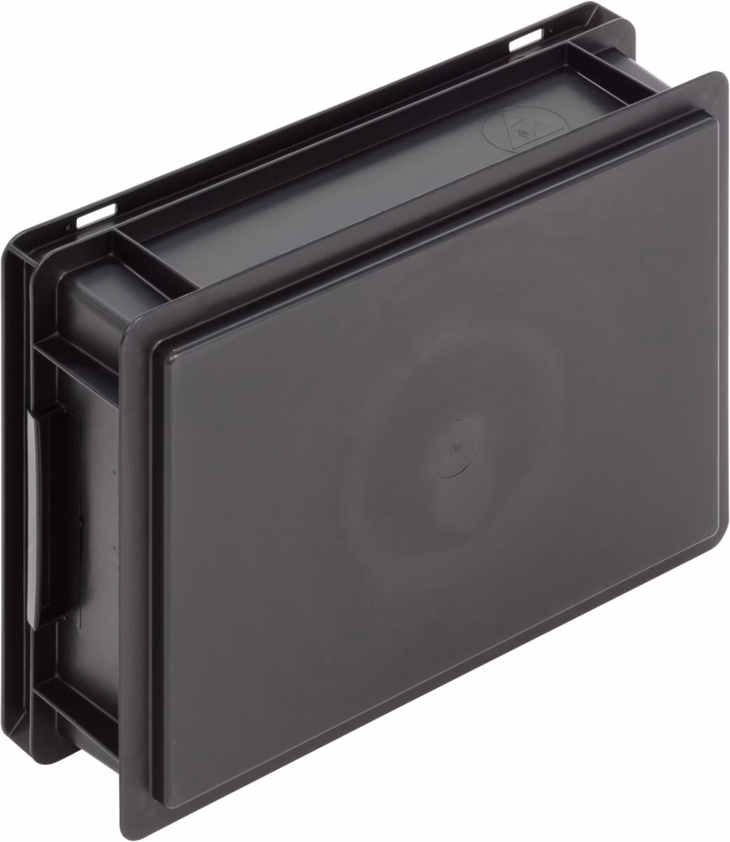 Newbox ESD storage box, 400x300x120 mm, closed tab, black - Image 2