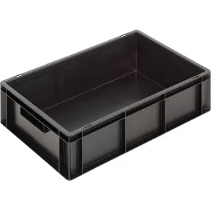 Newbox ESD tárolóláda, 600x400x170 mm, zárt fül, fekete