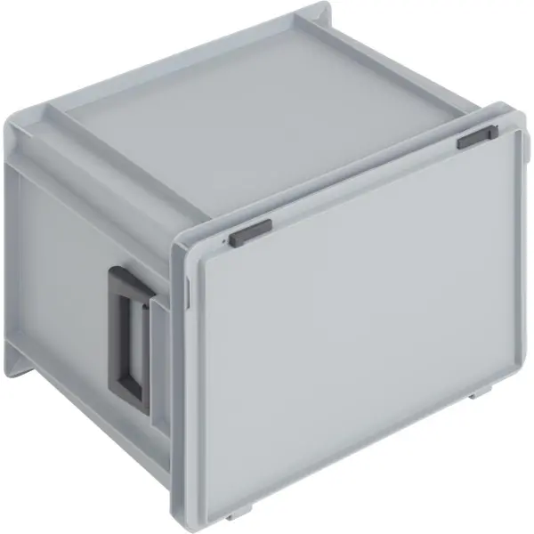 Newbox storage box with hinged lid, 400x300x333 mm, 2 short side handles, grey - Image 3