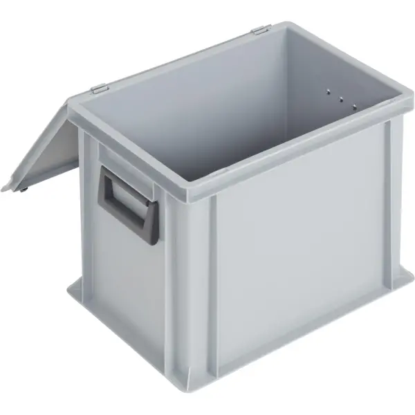Newbox storage box with hinged lid, 400x300x333 mm, 2 short side handles, grey - Image 4