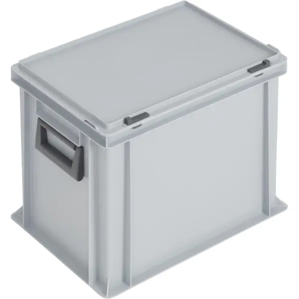 Newbox storage box with hinged lid, 400x300x333 mm, 2 short side handles, grey