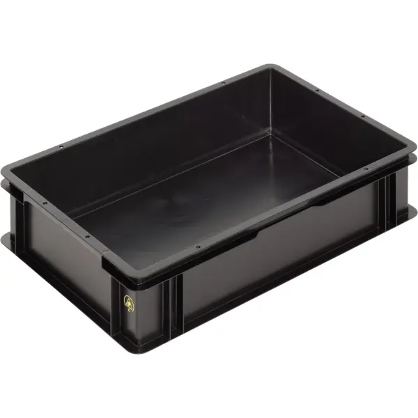 Blackline ESD tárolóláda, 600x400x145 mm, zárt fül, könnyített alj, fekete