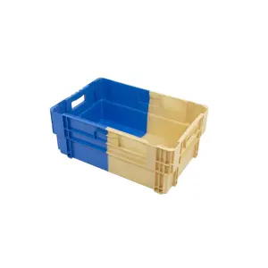 Stack and Nest bi-colour crate, 600x400x241 mm, 50% collapsible, open tab, blue/brown