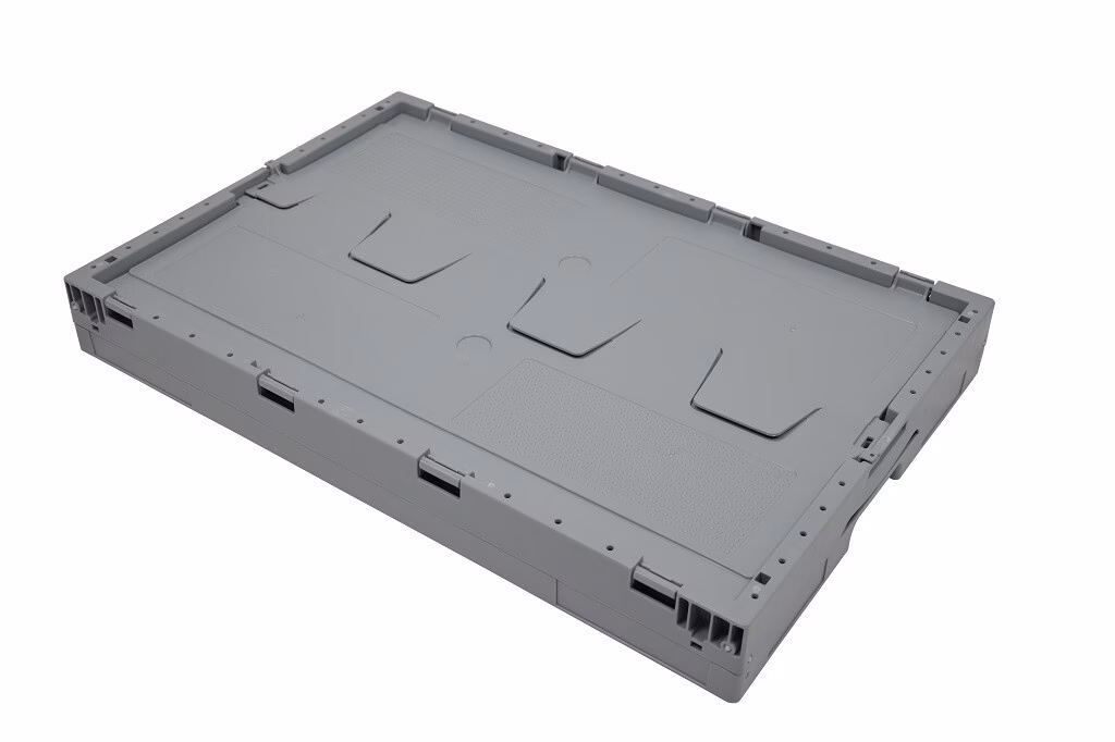 Foldable storage box with lid, 600x400x223 mm, open top, grey - Image 3