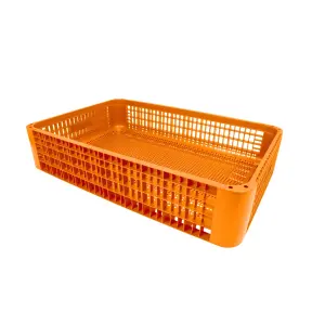 Csibeszállító tárolóláda 1160x758x255 mm, perforált alj és oldalak, narancssárga