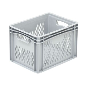 Basicline tárolóláda, 400x300x270 mm, perforált alj és oldalak, nyitott fül