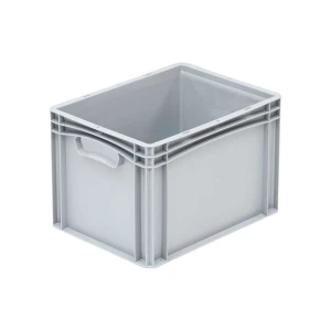 Basicline storage crate, 400x300x270 mm, perforated bottom and sides, open handgrips