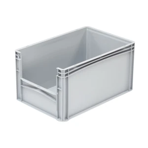 Basicline storage box, 600x400x320 mm, closed sides, with 1 opening on short side