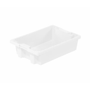 Stack and Nest crate, 600x400x160 mm, closed bottom and sides, 50% collapse, white