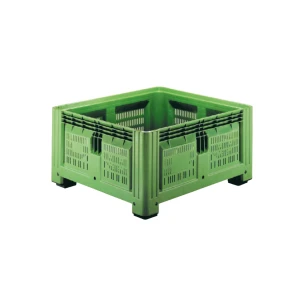 Merevfalú konténer 4 lábbal, 1200x1100x630 mm, perforált oldalakkal és aljjal