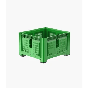 Merevfalú konténer 4 lábbal, 1200x1100x760 mm, perforált oldalakkal és aljjal