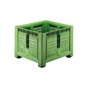 Merevfalú konténer 4 lábbal, 1200x1100x850 mm, perforált oldalakkal és aljjal