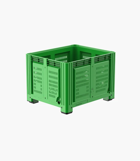 Merevfalú konténer 4 lábbal, 1200x1000x850 mm, perforált oldalakkal és aljjal