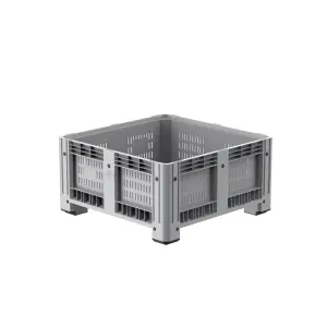 Rigid container with 4 legs, 1130x1130x580 mm, perforated sides and closed bottom