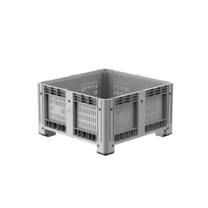 Rigid container with 4 legs, 1130x1130x630 mm, perforated sides and closed bottom