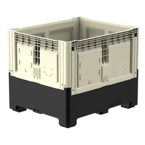 Smartbox foldable container with 3 sliding feet, 1200x1000x978/470 mm, 1 short and 1 long side with folding door