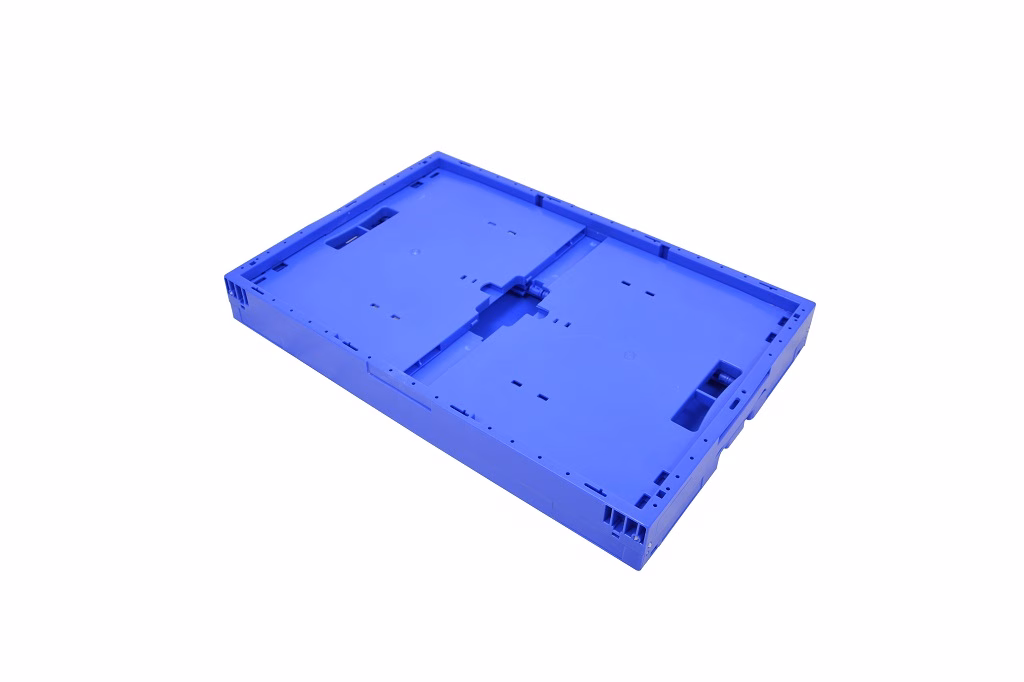 Folding storage box, 600x400x320/68 mm, closed, reinforced bottom and sides, open flap, grey - Image 2