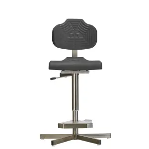 Werksitz 1411 GF Classic chair with five-pointed star base, stainless steel frame, raised gas spring