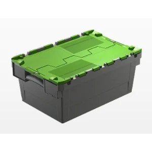 ALC tradeline crate with attached lid; 600x400x260 mm, grey/green