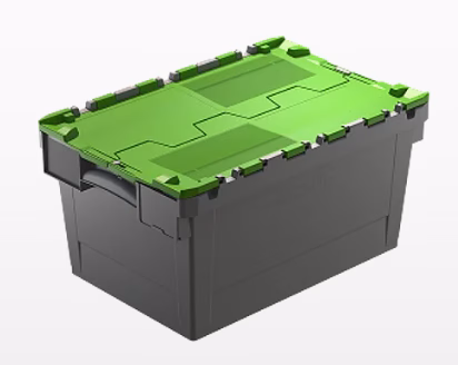 ALC tradeline crate with attached lid; 600x400x310 mm, grey/green