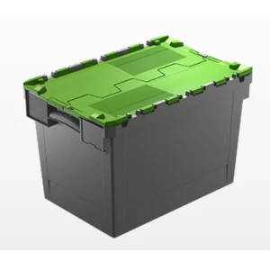 ALC tradeline crate with attached lid; 600x400x400 mm, grey/green