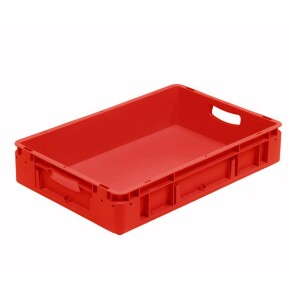 Silverline storage crate, 600x400x120 mm, closed walls, open handgrips, red
