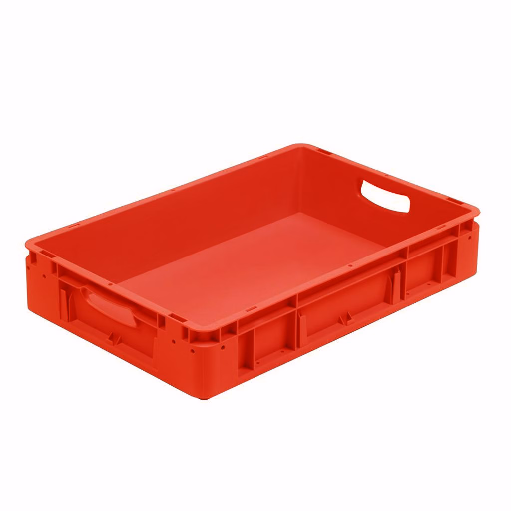 Silverline storage crate, 600x400x120 mm, closed walls, open handgrips, red
